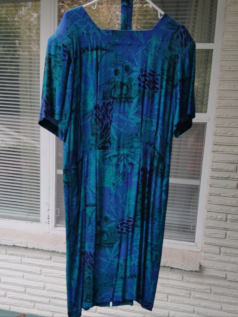 Blue-Green Abstract Midi Dress